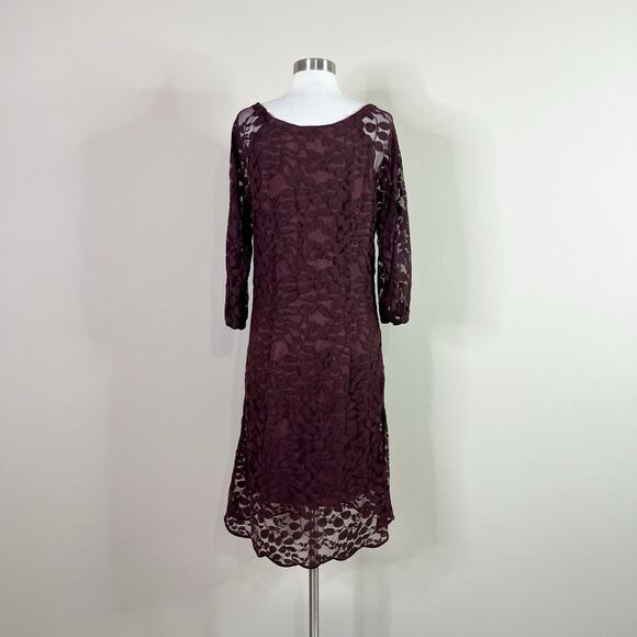 Garnet Hill | Boheme Plum Brown Lace Easy Tie Scoop Neck 3/4 Sleeve Dress 12 EUC - Picture 6 of 10